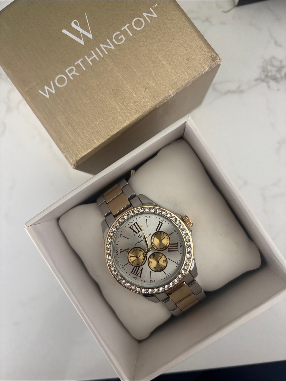 Worthington Two-Tone Crystal Accent Watch - Silver & Gold